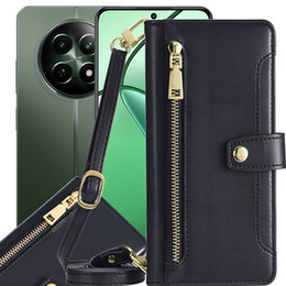 Pattintható tok a Realme 12, Wallet Zipper Pocket, fekete