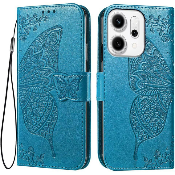 Flip tok Oppo Reno 14, pillangó, pénztárca, kék