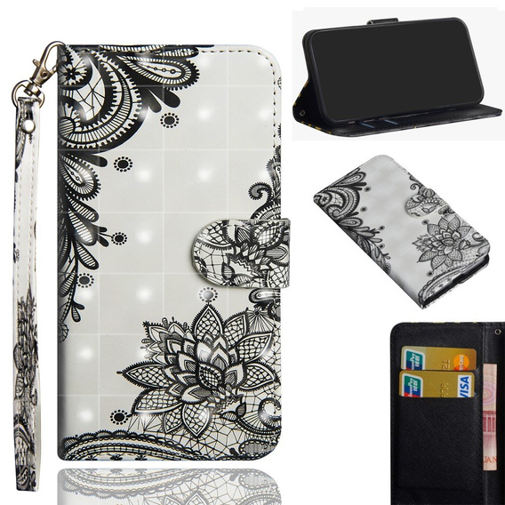 Pattintható tok a Xiaomi Redmi Note 8 Pro, Wallet flowers, fehér