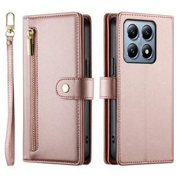 Pattintható tok a Xiaomi 14T Pro, Wallet Zipper Pocket, rózsaszín