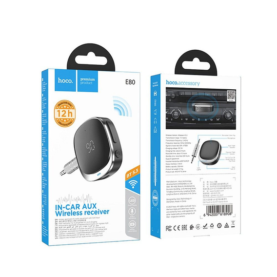 Hoco E80 Bluetooth AUX adapter kijelzővel