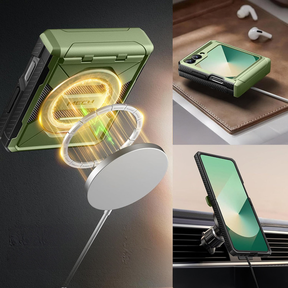 Tongate MECH tok MagSafe-val a Samsung Galaxy Z Flip7 FE / Z Flip6 készülékhez, zöld színű