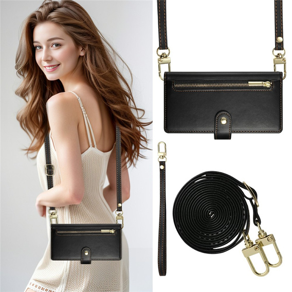 Flip tok cipzáras zsebbel Samsung Galaxy A57 5G készülékhez, fekete