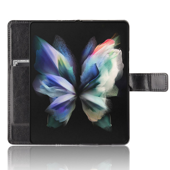 Pattintható tok a Samsung Galaxy Z Fold3 5G, Crazy Horse Wallet, fekete