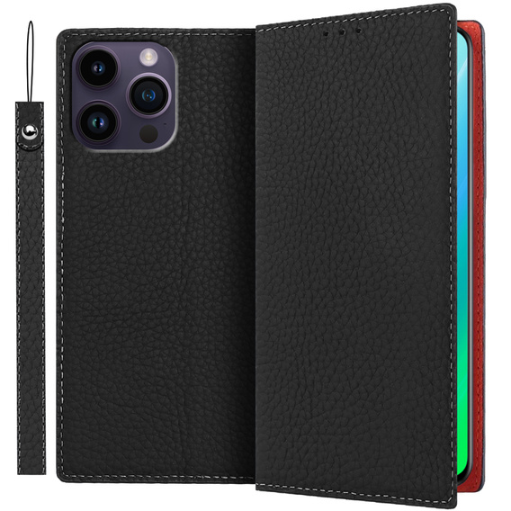 Pattintható tok a iPhone 14 Pro, Litchi Skin Grain, fekete