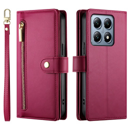 Pattintható tok a Xiaomi 14T Pro, Wallet Zipper Pocket, piros