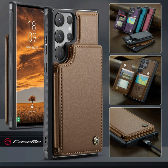 CASEME flip tok Samsung Galaxy S25 Ultra, Litchi Wallet, barna