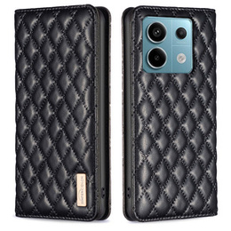 Pattintható tok a Xiaomi Redmi Note 13 Pro 4G / Xiaomi Redmi Note 14S / Xiaomi Poco M6 Pro 4G, Wallet, BINFEN COLOR, fekete