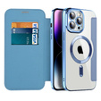 Pattintható tok a iPhone 14 Pro Max, RFID Wallet MagSafe CamShield, kék