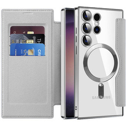 Pattintható tok a Samsung Galaxy S24 Ultra, RFID Wallet MagSafe CamShield, ezüst