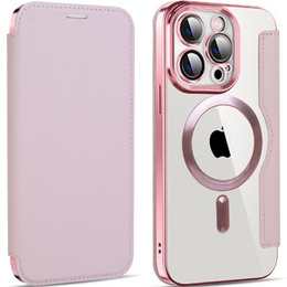 Pattintható tok a iPhone 14 Pro, RFID Wallet MagSafe CamShield, rózsaszín