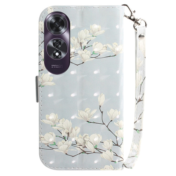 Pattintható tok a Oppo A60, Wallet, Magnolia Flowers szürke