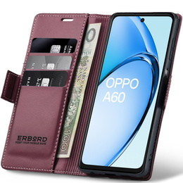 Tok Oppo A60, ERBORD Glossy Litchi, pénztárca patenttal, piros