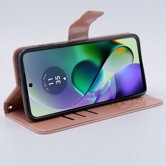 Pattintható tok a Motorola Moto G54 5G, Butterfly, rózsaszín rose gold