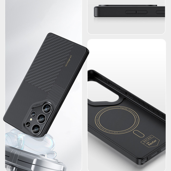 BENKS Kevlar tok Samsung Galaxy S25 Ultra, MagSafe, Carbon Fiber, fekete