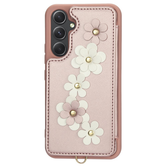 Tok Samsung Galaxy A55 5G, Leather Flower Card Slot, rózsaszín