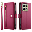 Pattintható tok a Xiaomi 14T, Wallet Zipper Pocket, piros