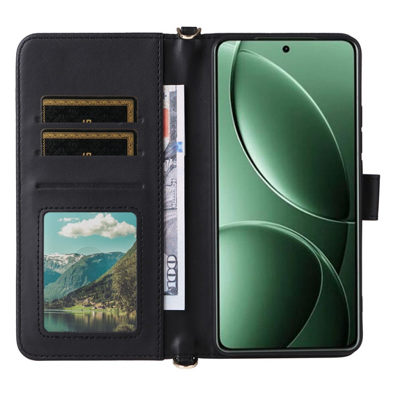 Tok patenttal a Xiaomi Poco F7 Pro / F7 Ultra-hez, Crossbody Leather Wallet, fekete