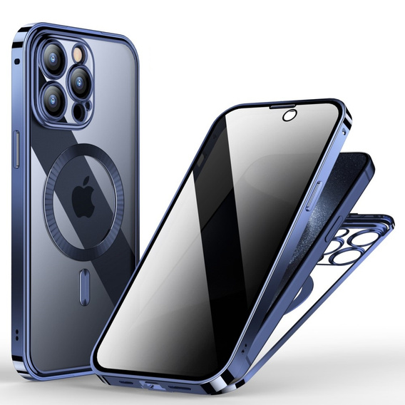 Tok iPhone 15 Pro készülékhez, Privacy Dual Glass, MagSafe-hoz, kék