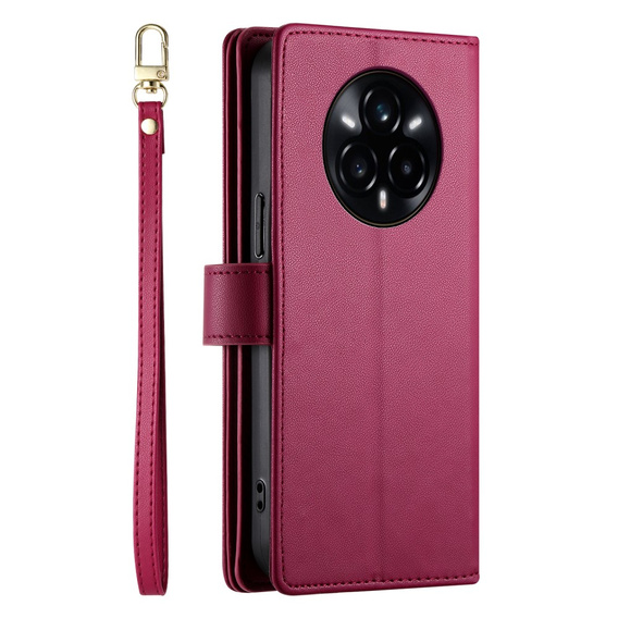 Pattintható tok a Realme 14 Pro+ 5G, Wallet Zipper Pocket, piros