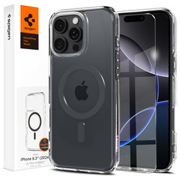 MagSafe Spigen tok iPhone 16 Pro, Ultra Hybrid, átlátszó / szürke + 9H edzett üveg