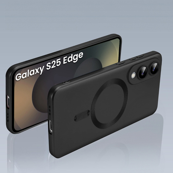 Tok Samsung Galaxy S25 Edge, ColorMag, MagSafe-hoz, fekete + 9H edzett üveg