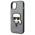Karl Lagerfeld Telefontok a iPhone 14, Saffiano Karl's Head Patch, ezüst