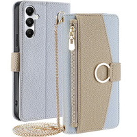 Flip tok Samsung Galaxy A05s, Wallet Zipper Pocket, tükörrel, kék