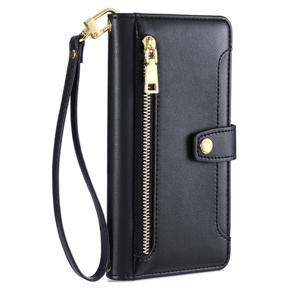 Pattintható tok a Samsung Galaxy A16, Wallet Zipper Pocket, fekete