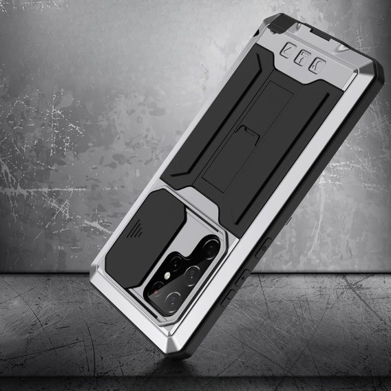 Páncélozott tok a Samsung Galaxy S22 Ultra, R-JUST CamShield Slide, ezüst