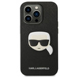 Karl Lagerfeld Telefontok a iPhone 14 Pro Max, Saffiano Karl's Head Patch, fekete