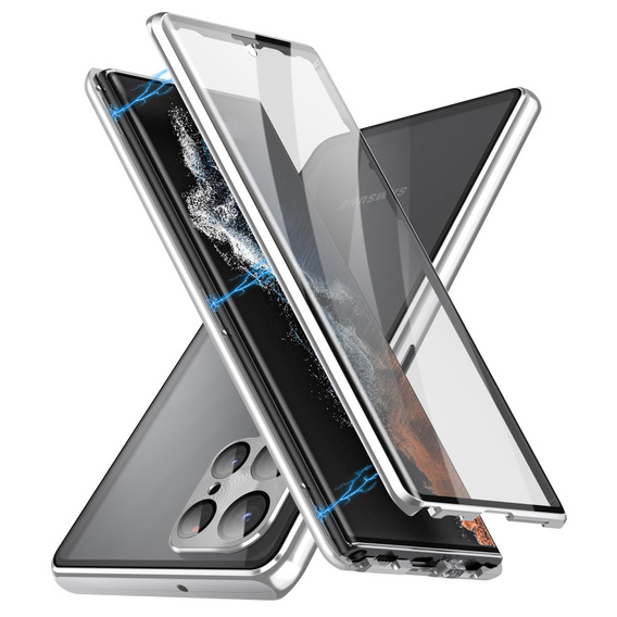 Magnetic Dual Glass MagSafe tok Samsung Galaxy S24 Ultra, ezüst