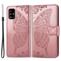 Pattintható tok a Samsung Galaxy A51 4G, Butterfly, rózsaszín rose gold