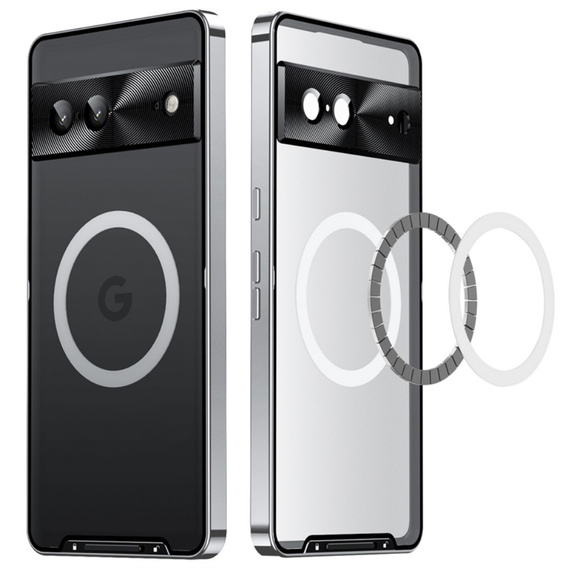 Kameravédő tok Google Pixel 8, CamShield MagSafe, átlátszó / ezüst