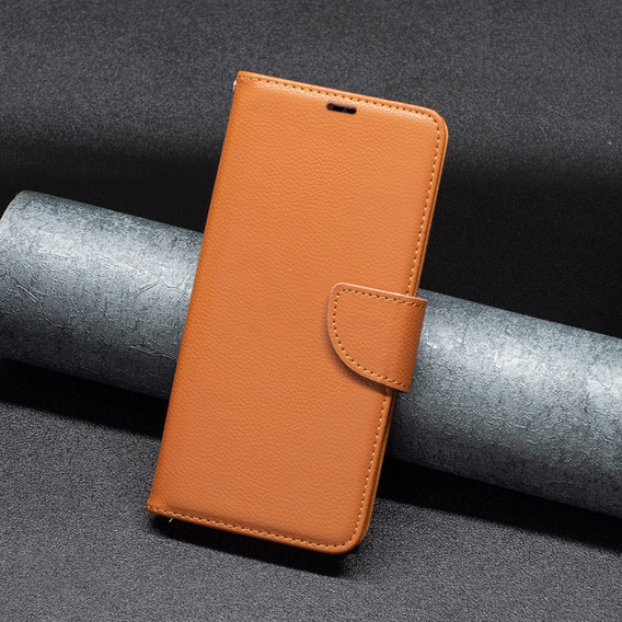 Pattintható tok a Samsung Galaxy A15, Wallet Litchi Leather, barna + 9H üveg
