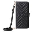Tok patenttal a Realme 14 Pro+ 5G-hez, Crossbody Leather Wallet, fekete színű