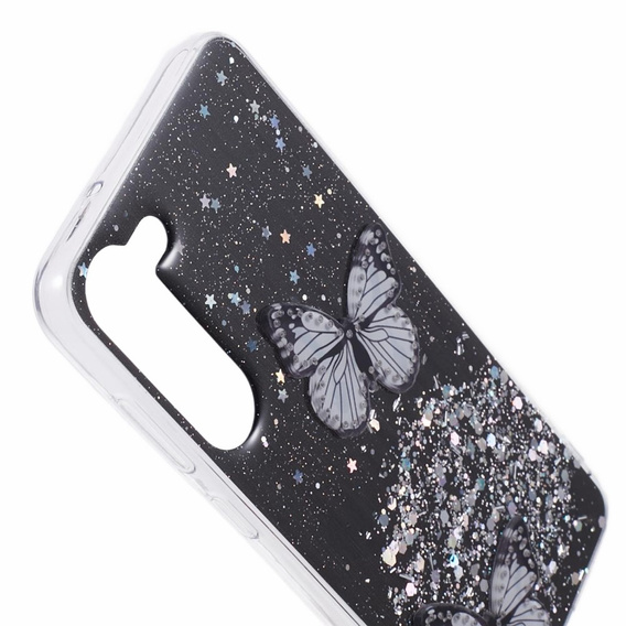 Tok Samsung Galaxy S24, Glitter Butterfly, fekete
