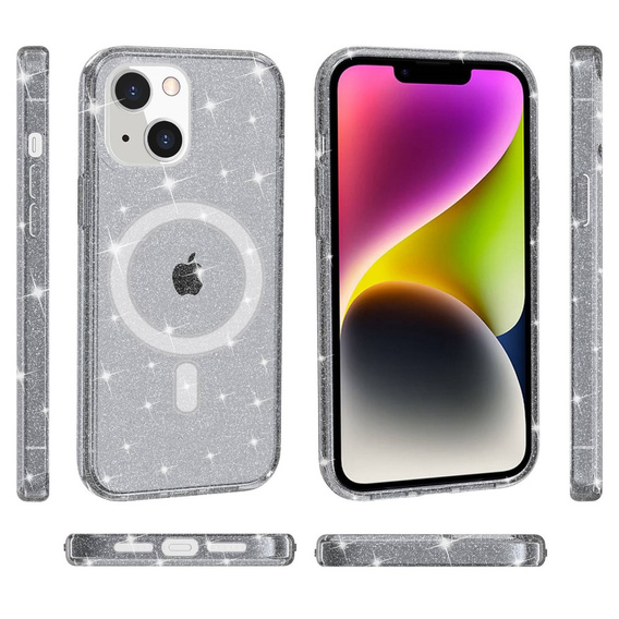 Tok iPhone 14 Plus, Glittery, MagSafe-hoz, fekete