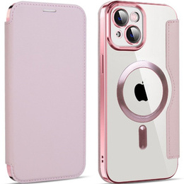 Pattintható tok a iPhone 14, RFID Wallet MagSafe CamShield, rózsaszín