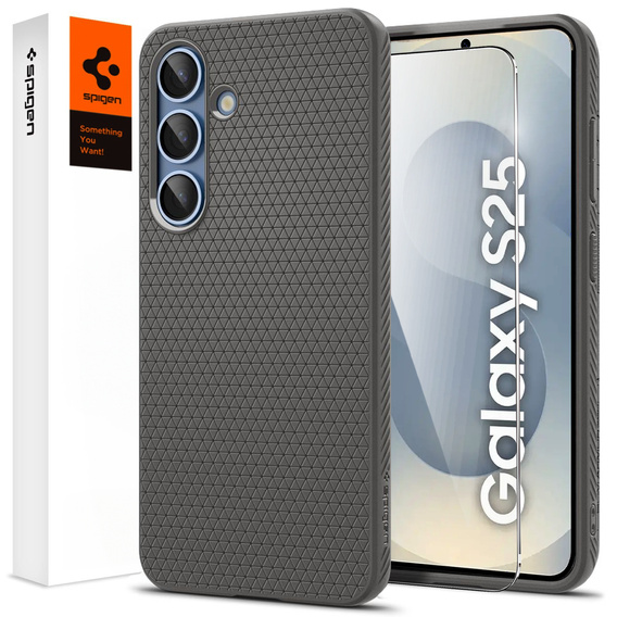 A Spigen tok Samsung Galaxy S25, Liquid Air, fekete + 9H edzett üveghez