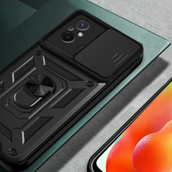 Páncélozott tok Iphone 15 Pro Max, páncélozott Slide Ring, fekete + 9H üveg