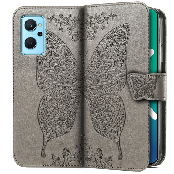 Pattintható tok a Realme 9i / Oppo A96, Butterfly, szürke