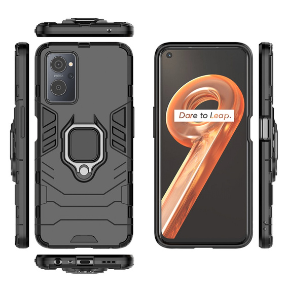 Telefontok a Realme 9i / Oppo A96, Kickstand Ring, fekete