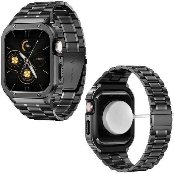 Acél karkötő tokkal Apple Watch 7/8/9 45MM, Fekete