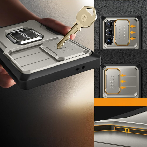 Páncélozott tok Samsung Galaxy S24 Ultra, TONGATE MECH sorozat gyűrűvel, szürke