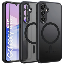 Tok Samsung Galaxy A15-hoz, MagSafe, ERBORD Matt Case, fekete + képernyőüveg