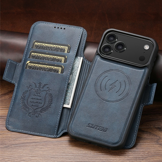 2 az 1-ben flip tok iPhone 17 Pro Max készülékhez, SUTENI, MagSafe-hoz, kék