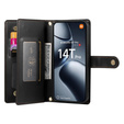 Pattintható tok a Xiaomi 14T Pro, Wallet Zipper Pocket, fekete