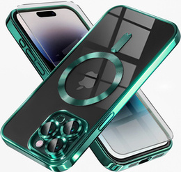 Tok iPhone 14 Pro-hoz, Electro MagSafe, zöld + üveg a képernyőhöz