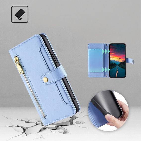 Pattintható tok a Realme 14 Pro 5G, Wallet Zipper Pocket, kék